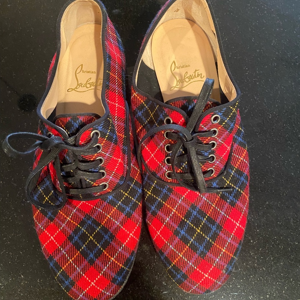Christian Louboutin Red Fred Tartan Flannel flats